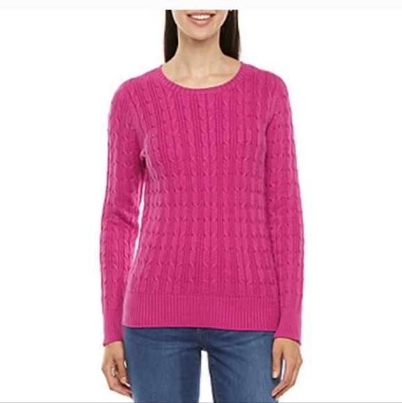 St. John's Bay Sweaters - St Johns Bay Classic Womens Cotton Chunky Cable Knit Sweater Pink Petite XL Y2k